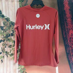 NWT: Hurley Sz 1X Candy Red Long Sleeve Rash Guard UPF 50+